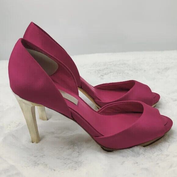 BCBG MaxAzria Hot Pink Satin peep toe pumps sz 5.5 - Picture 5 of 11